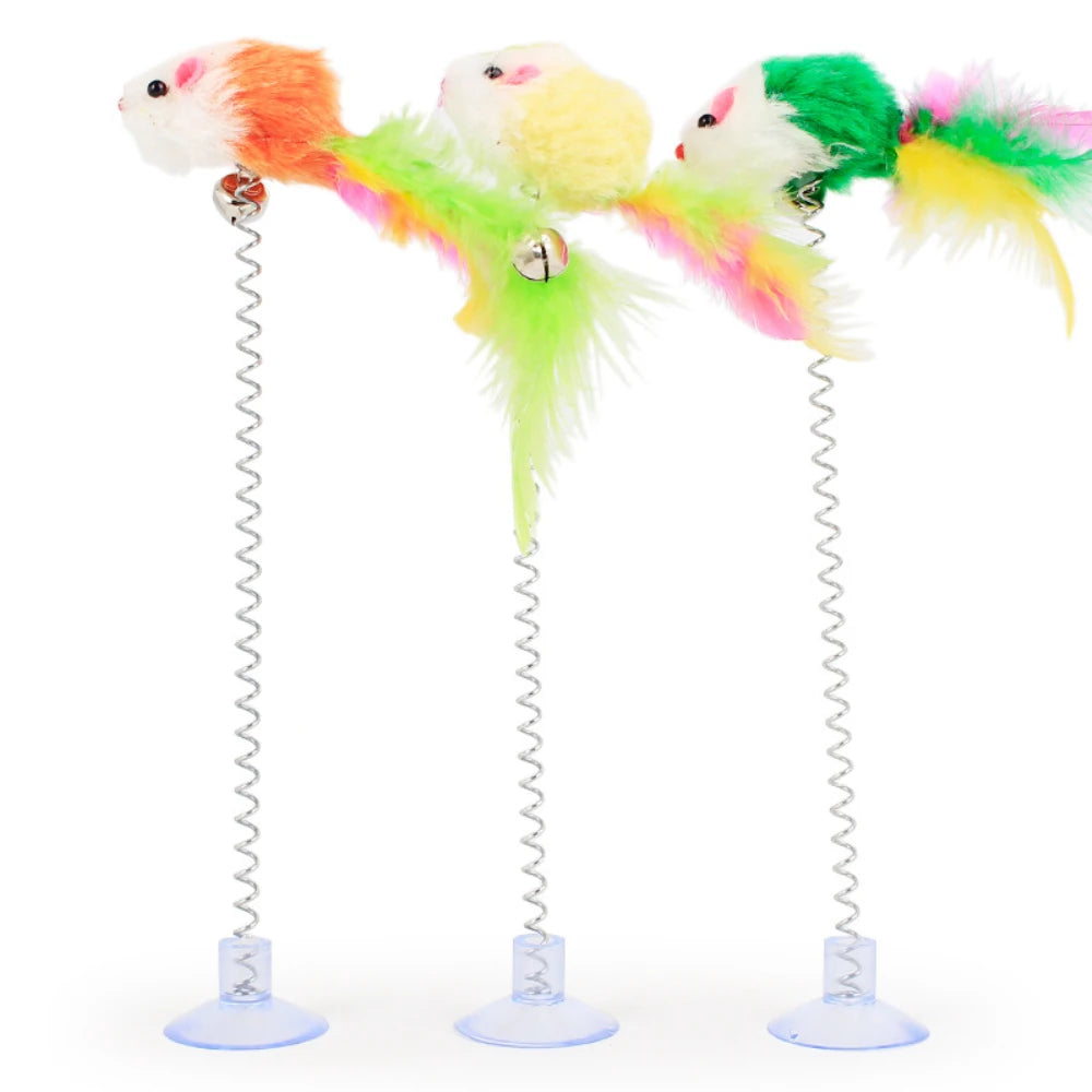 Cartoon Pet Cat Toy Stick Feather Rod Mouse Toy With Mini Bell Cat Catcher Teaser Interactive Kitten Cat Toy Entertainment