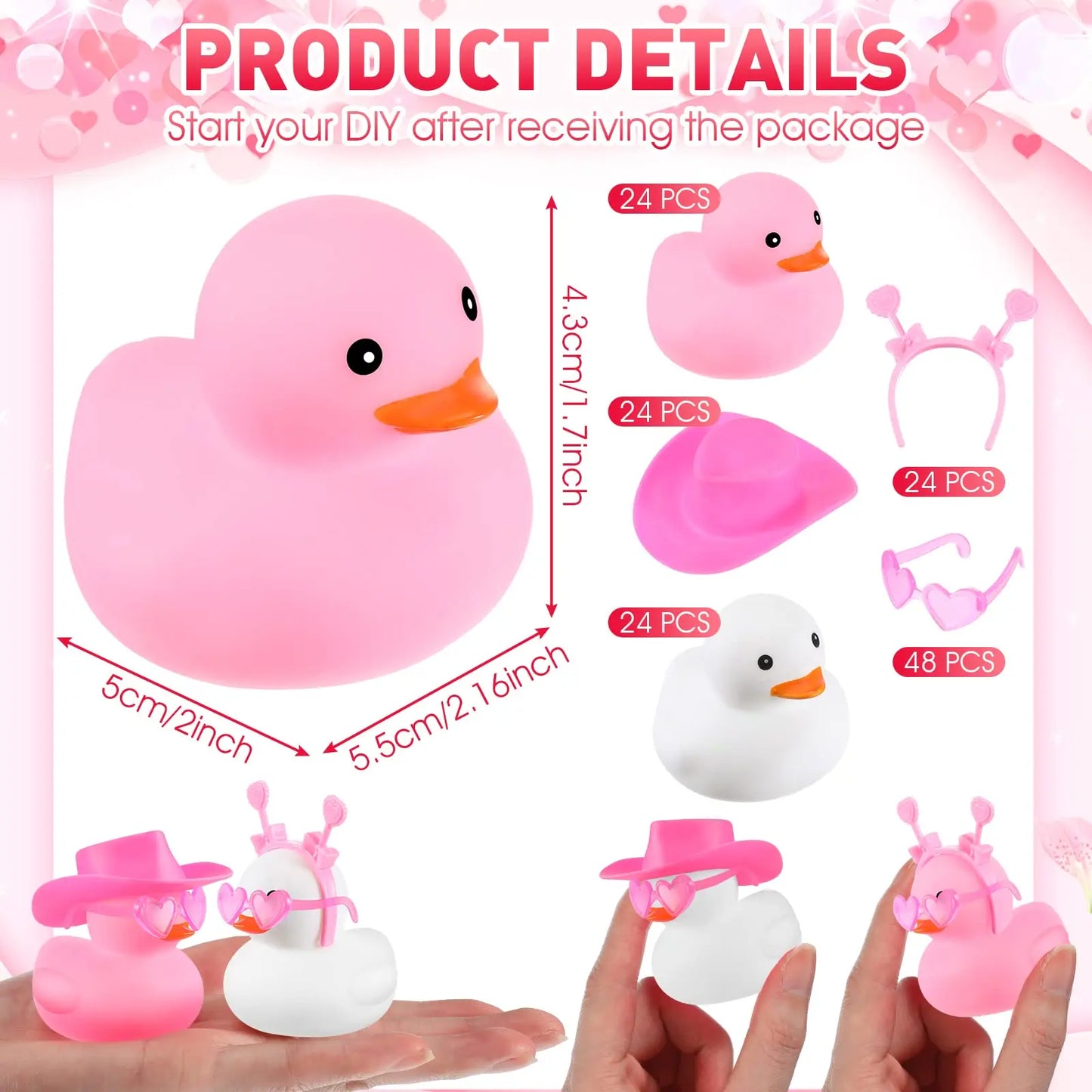 24/48Pcs Valentine's Day Rubber Ducks Mini Valentine's Day Ducks Bath Toys Valentine Party Decorations Holiday Rubber Ducks