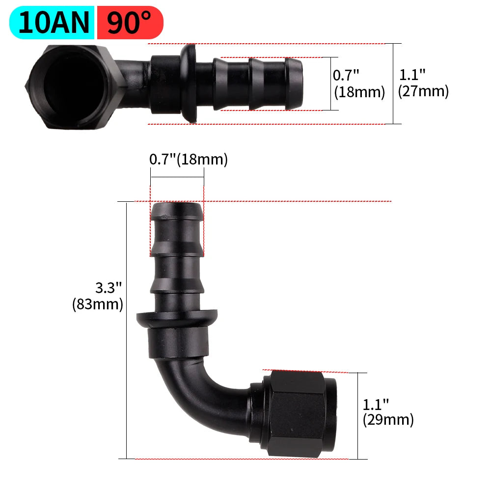 AN4/AN6/AN8/AN10/AN12 Straight 0/45/90/180 Degree Female Swivel to Push Lock Hose End Fitting Oil Fuel Hose End Adaptor Kit
