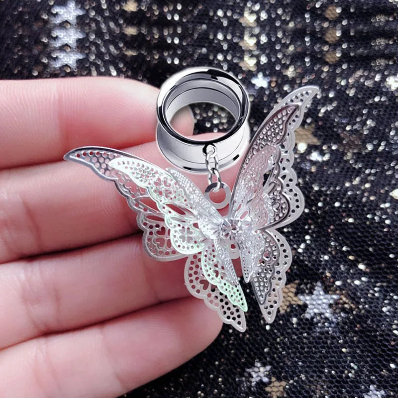 1Pc Beauty Butter Fly Wing Pendant Ear Tunnel Plugs and Gauges Flesh Piercing Expander Plug Earrings