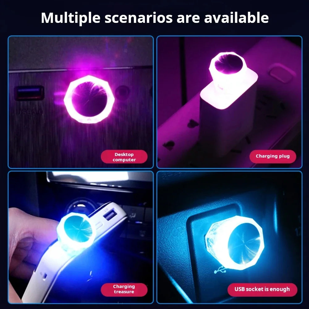 Mini Compact USB Ambient Lamps LED Car Light Auto Interior Atmosphere Light Decoration Gradieng USB LED Night Light for Car Home