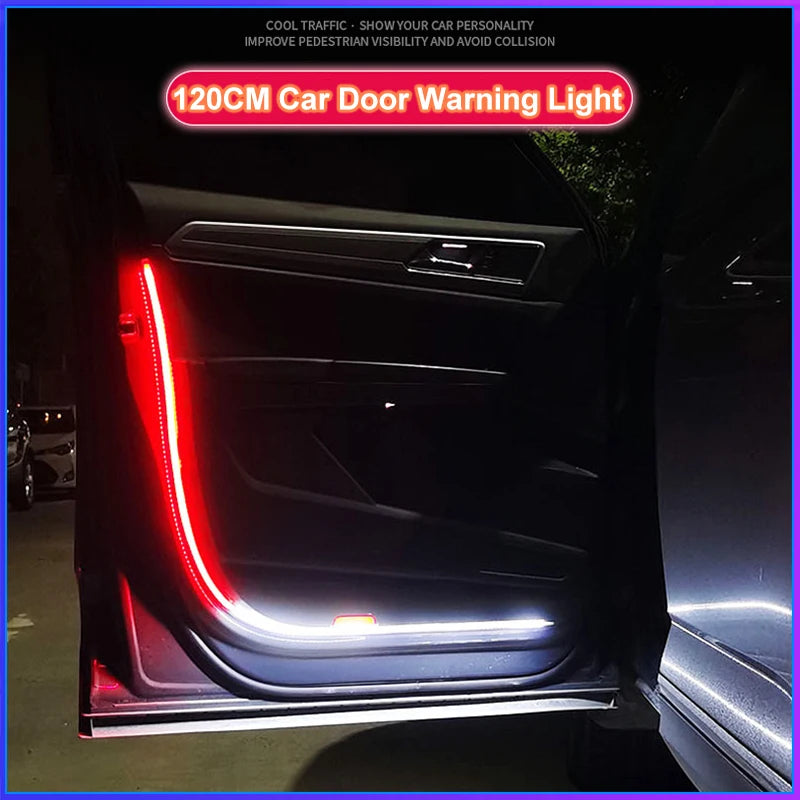 120CM Car Door Opening Warning LED Light Welcome Decor Lamp Strip 12V Anti Rear-end Collision Safety Universal Auto Accessories