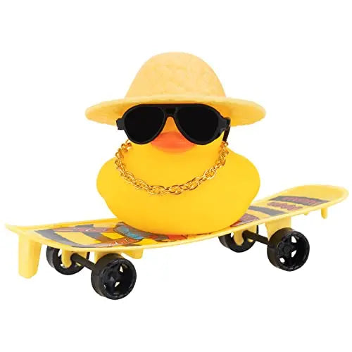 Car Duck Ornament Rubber Duck Car Dashboard Decoration Car Dashboard Decoration Accessories with Mini Hat Chair or Skateboard