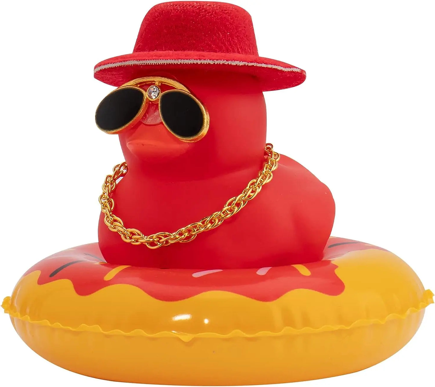 Car Duck Ornament Dashboard Decorations Rubber Duck Car for Car Dashboard Accessories with Swim Ring Sunglasses Hat and Necklace