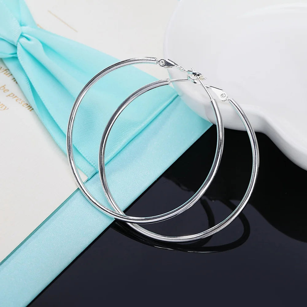925 Sterling Silver Big Circle Round Hoop Earrings For Women 2022 Trend Exaggerated Ring Earring Jewelry Christmas GaaBou
