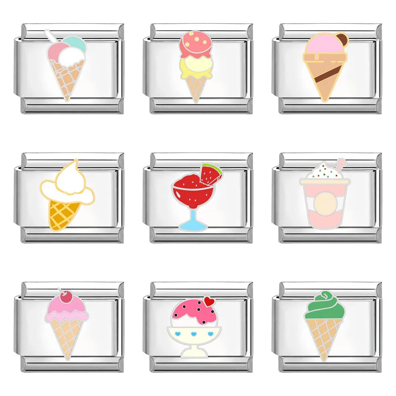 Cartoon Cute Cake Bread Cheese Sweet Girls Lovely Ice Cream Drink Italian Charm Links Fit 9mm Bracelet Making DIY Jewelry Gifts