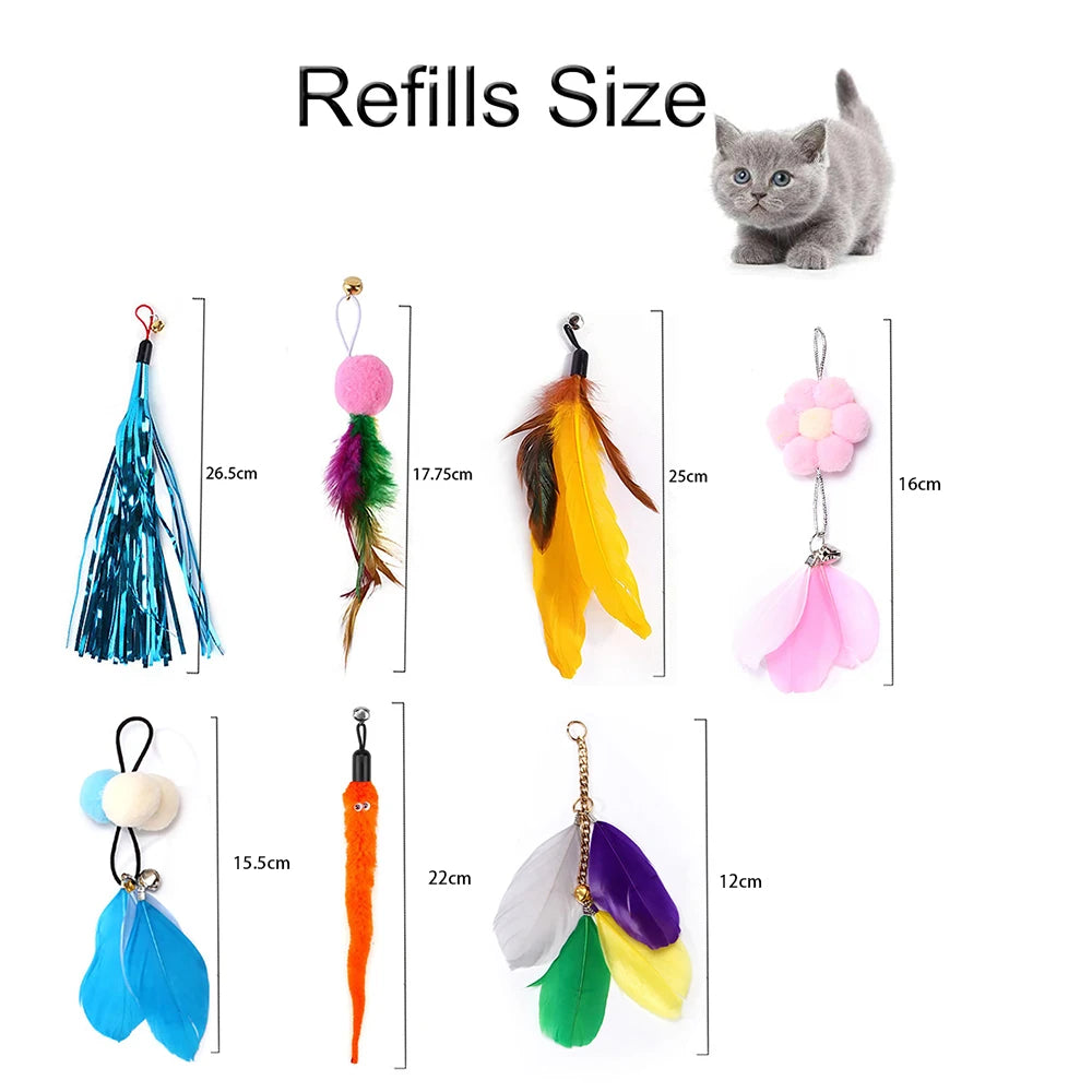 10pcs Cat Wand Toy Refills Cat Feather Toys Accessories for Cat Fishing Pole Assorted Teaser Refills with Bell for Indoor Kitten
