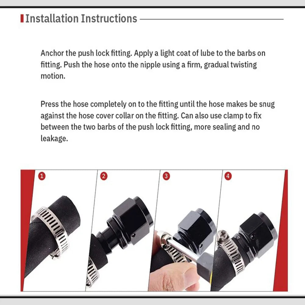 Universal 0 45° 90° 180°Degree AN4 AN6 AN8 AN10 AN12 Oil Fuel Push Lock Hose End Fitting/Adaptor Black