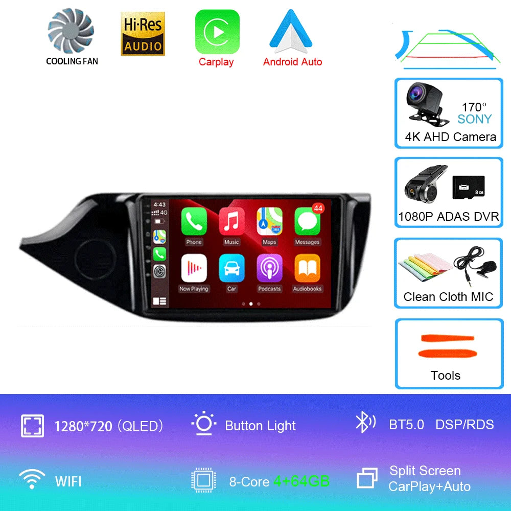 Android 14 Carplay Car Radio For Kia Ceed Cee'd 2 JD 2012-2018 Navigation GPS Multimedia Player WiFi+4G stereo BT 360 Camera DSP