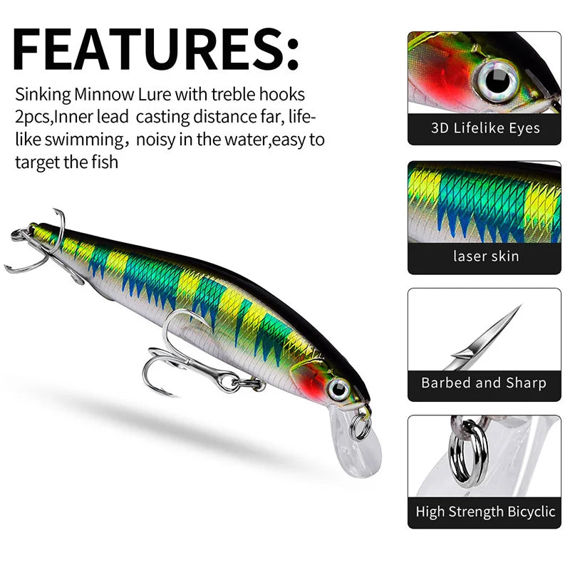 1PCS Fishing Lure Minnow Slowly Sinking Artificial Bait 3D Eyes Plastic Wobblers Tackle Pesca Far-Casting Magnet System Lures