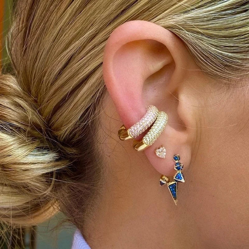 1PC Pave Color Crystal Ear Cuff Gold Metal Ear Clip for Women Adjustable C Shape Without Piercing Cuff Earring Fashion Jewelry
