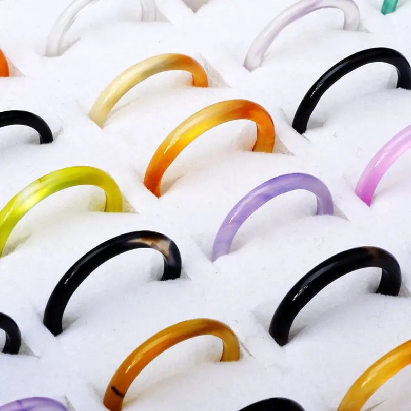 Wholesale 10pcs/lot Colourful Thin Agates Natural Stone Rings for Women Geometric Round Finger Rings Jewelry Gifts