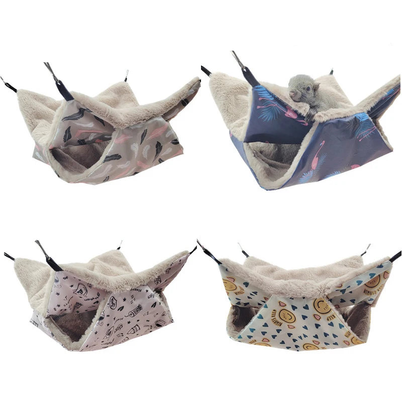 Double-layer Warm Hamster Hammock Small Pet Hanging Beds Ferret Guinea Pig House Small Animals Chinchilla Squirrel Plush Cage