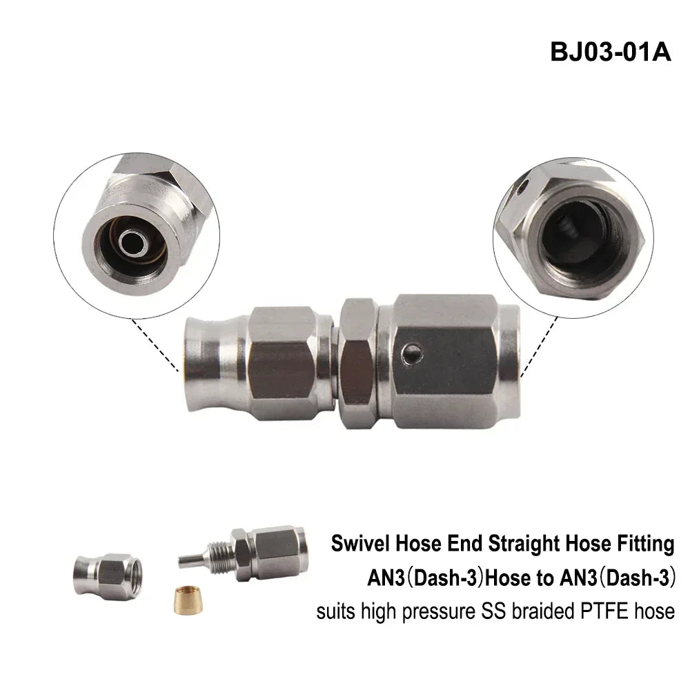 1PC Stainless Steel AN3 to AN -3 Straight Brake Swivel Hose End banjo Fitting 3/8-24