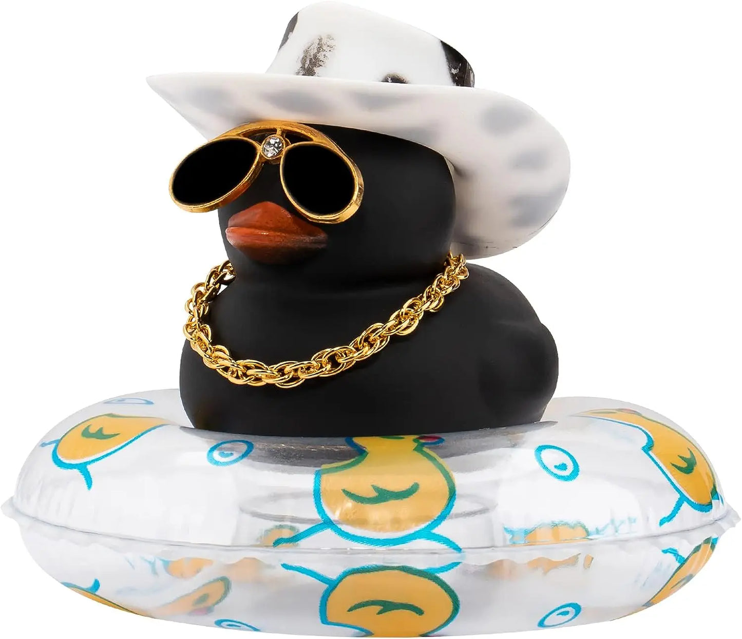 Car Duck Ornament Dashboard Decorations Rubber Duck Car for Car Dashboard Accessories with Swim Ring Sunglasses Hat and Necklace
