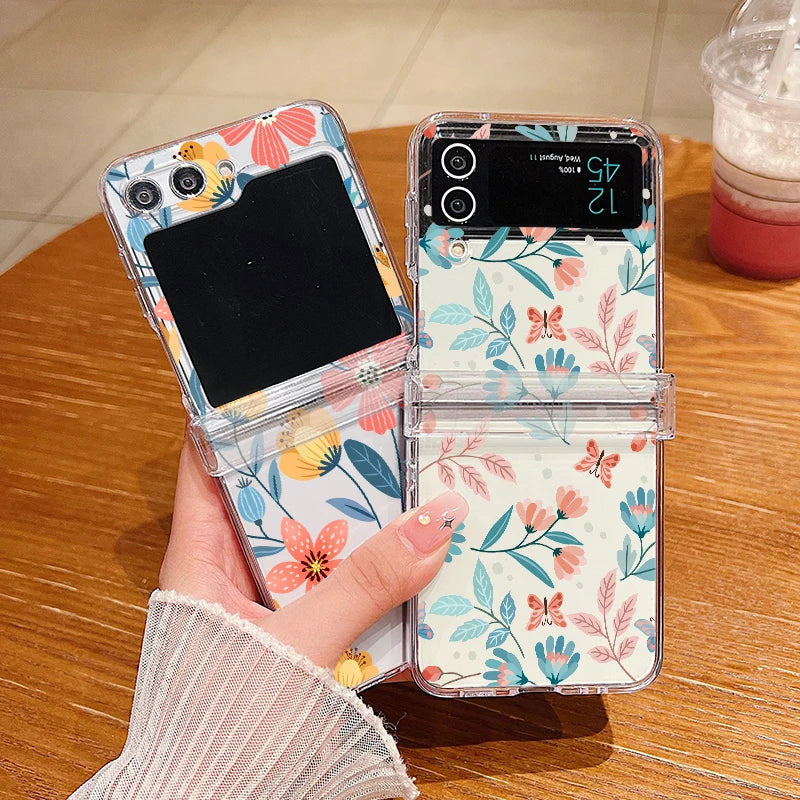 Creative Flower Case For Samsung Galaxy Z Flip5 Flip4 Flip3 Flip6 Shockproof Hard Folding Case Cover For Samsung Z Flip 5 4 3 6