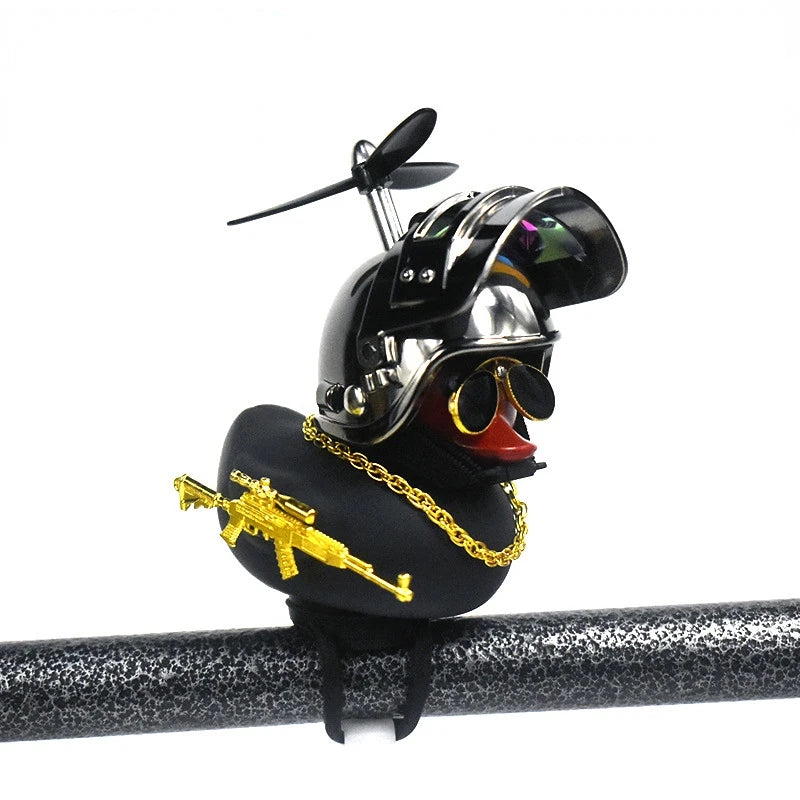Cute Rubber Duck Toy Car Ornaments Yellow Duck Car Dashboard Decorations Bike Gadgets with Propeller Helmet Car Accessories
