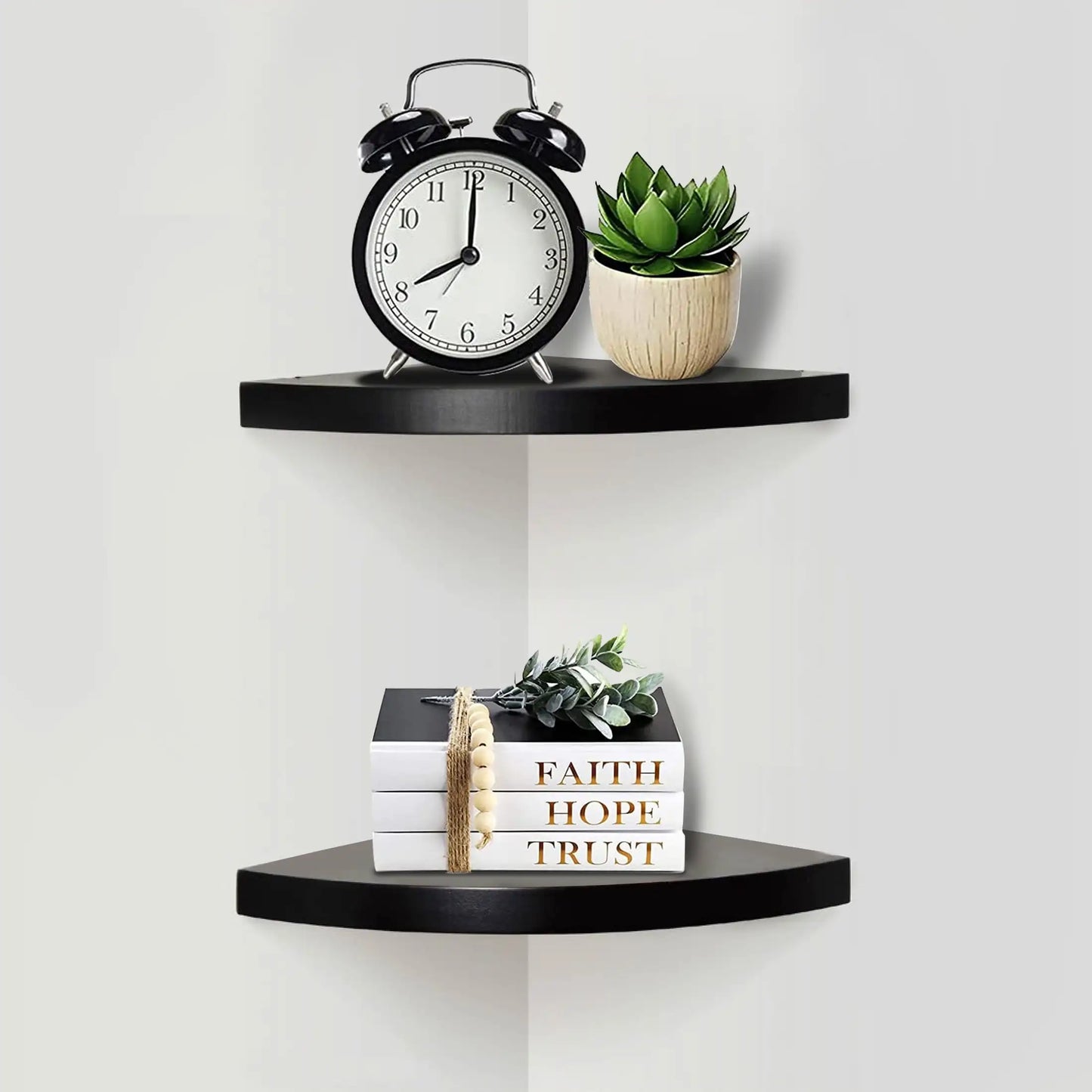 9.45" Round Corner Decorative Floating Shelf, Set of 2, Black