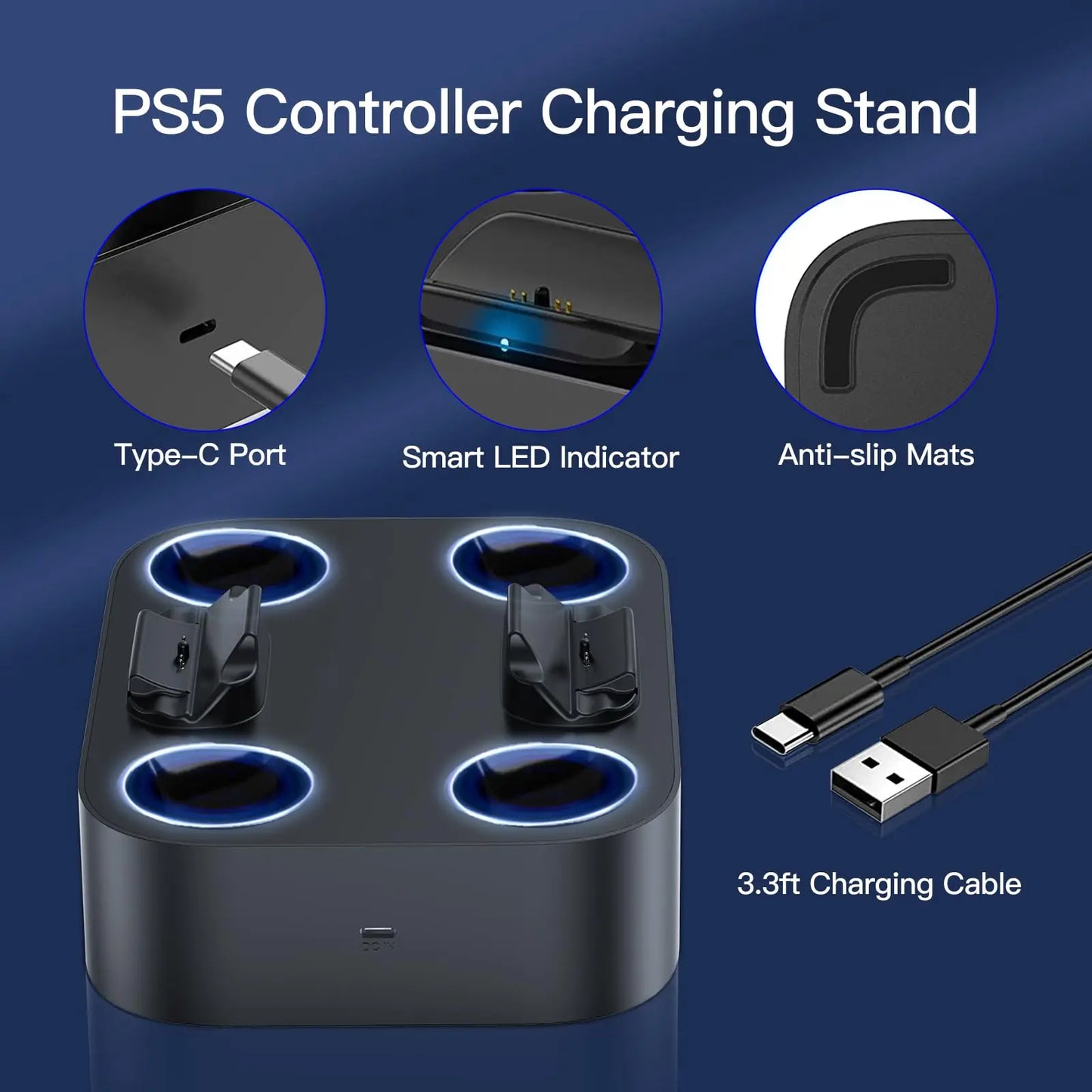 NEWDERY Dual Controller Charger For PS5 Charging Dock Station For Playstation 5 Dualsense Controllers with USB C Cable For PS5