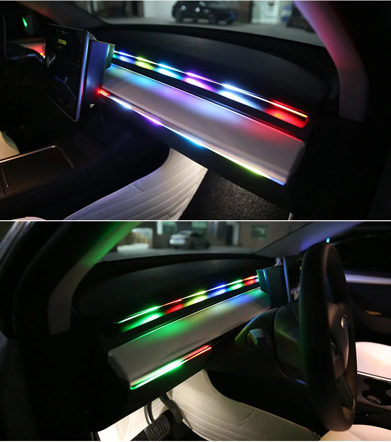 Car LED Ambient Light 64 Color Acrylic Strips 110cm Full Colors RGB Car Interior Hidden App Remote Control Atmosphere Lamp
