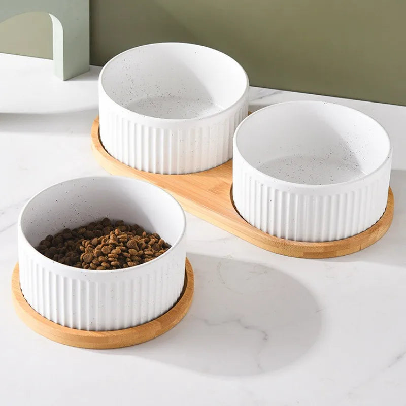 850 Ml Dogs and Cats Ceramic Bowl Double Triple Cat Food Wood Pallet Water Bowl Large Capacity Pet Drinking Water Feeder