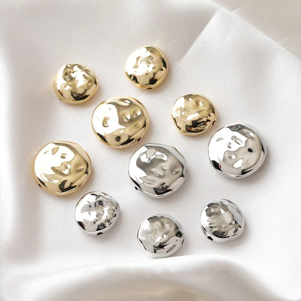 10PCS Flat Concave-Convex Irregular Round Baroque Straight Hole Gold Plated Earrings DIY Beads Making Supplies Accessories