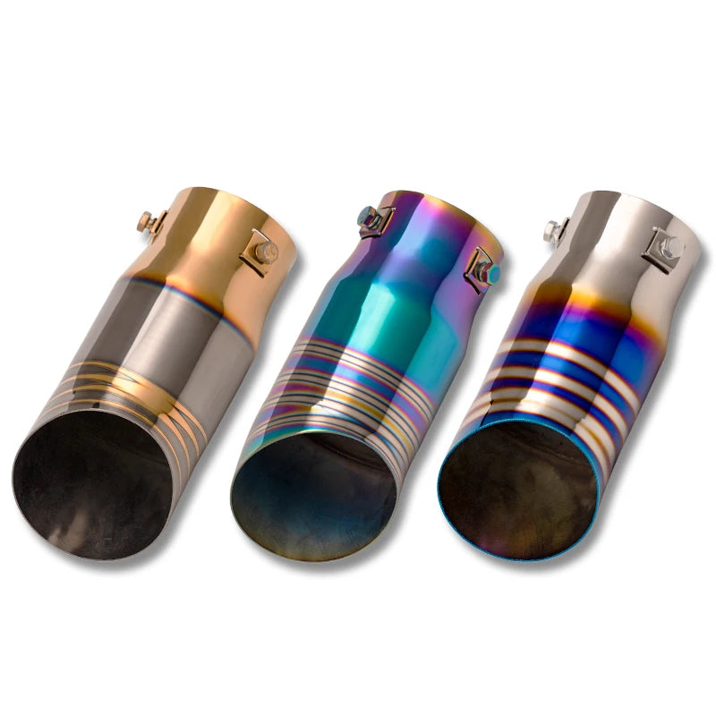 Universal Inlet 68mm Exhaust Muffler Pipe Stainless Steel Chrome Brunt Blue Car Tail Throat Trim Rear Car Accessories
