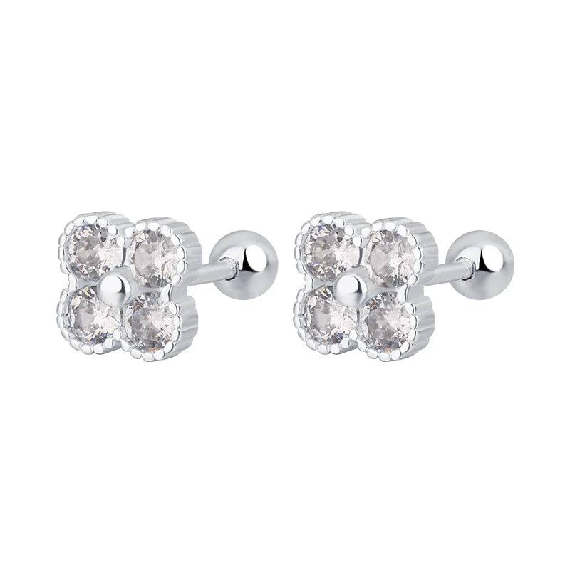 925 Sterling Silver Four Round Zircon Small Stud Earrings For Women Piercing Luxury Elegant High Fine Jewelry