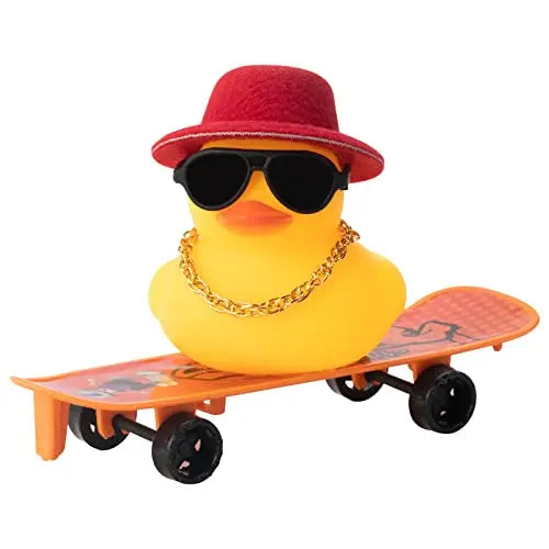 Car Duck Ornament Rubber Duck Car Dashboard Decoration Car Dashboard Decoration Accessories with Mini Hat Chair or Skateboard