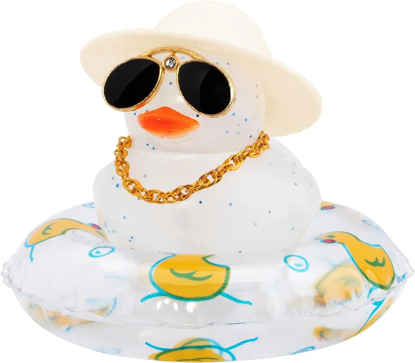Car Duck Ornament Dashboard Decorations Rubber Duck Car for Car Dashboard Accessories with Swim Ring Sunglasses Hat and Necklace