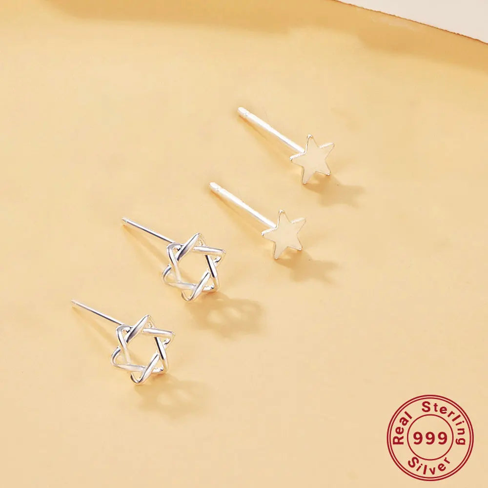 925 Sterling Silver Lightning Stud Earrings for Women Star of David Moon Heart Earring Elegant Wedding 999 Silver Jewelry