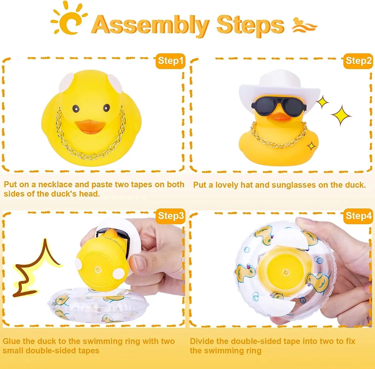 Cowboy Duck Car Dashboard Decorations Rubber Duck  with Cool Accessories Mini Swim Ring Sun Hat Sunglasses Scarf or Necklace