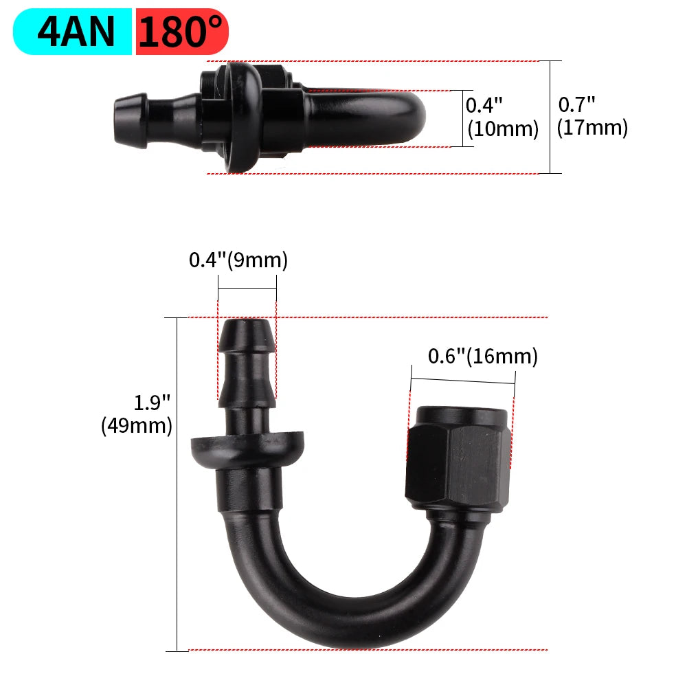 AN4/AN6/AN8/AN10/AN12 Straight 0/45/90/180 Degree Female Swivel to Push Lock Hose End Fitting Oil Fuel Hose End Adaptor Kit