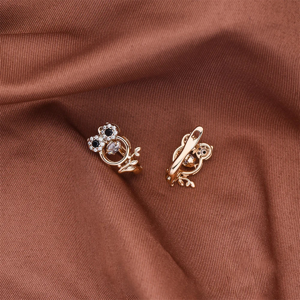 Creative Cute Owl Earring Inlaid Nature Zircon Exquisite 585 Rose Gold Color Animal Drop Earring Woman’ Jewelry
