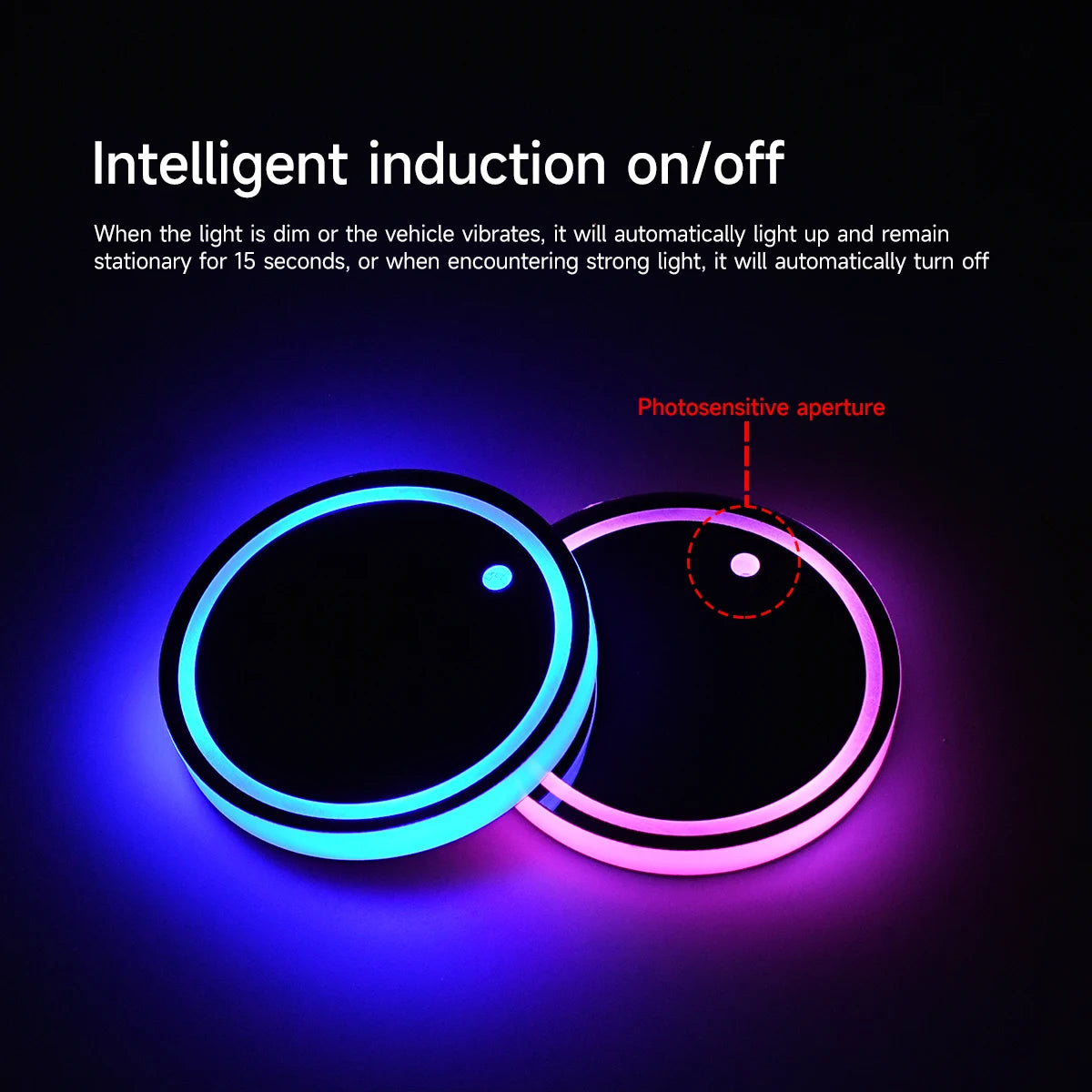 2pcs 7 Colors Car LED Cup Holder Light Mats Colorful Car Coasters Bottle Light Sensor Vibration Atmosphere Light LED Cup Holder