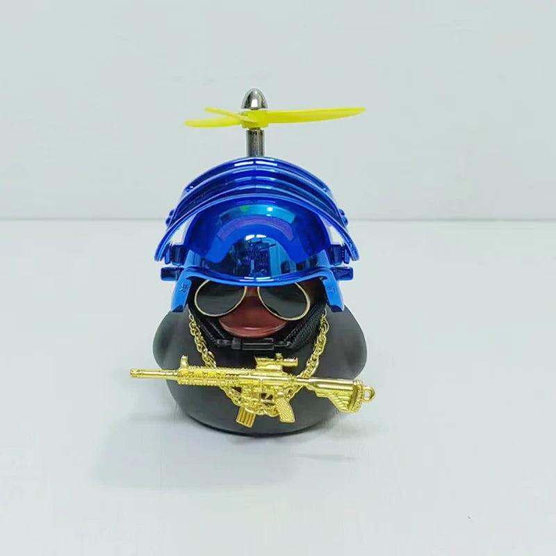 Black Rubber Duck Car Duck With Weapon Helmet Propeller Broken Wind Duckling Bike Motor Riding Cycling Decoration Accessories