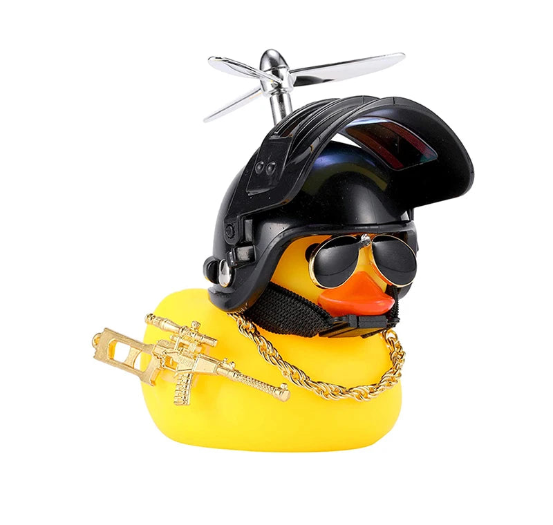 Cute Rubber Duck Toy Car Ornaments Yellow Duck Car Dashboard Decorations Bike Gadgets with Propeller Helmet Car Accessories