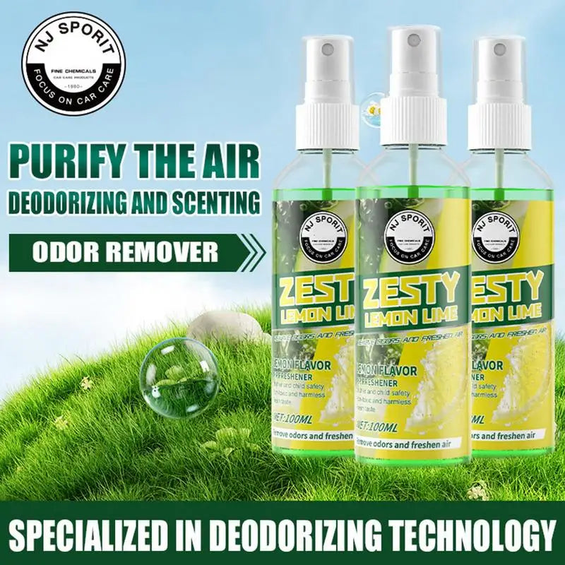 Car Odor Remover Spray 100ml Powerful Smell Eliminator With Lemon Scent Multipurpose Odor Remover For Trucks Garages Studios