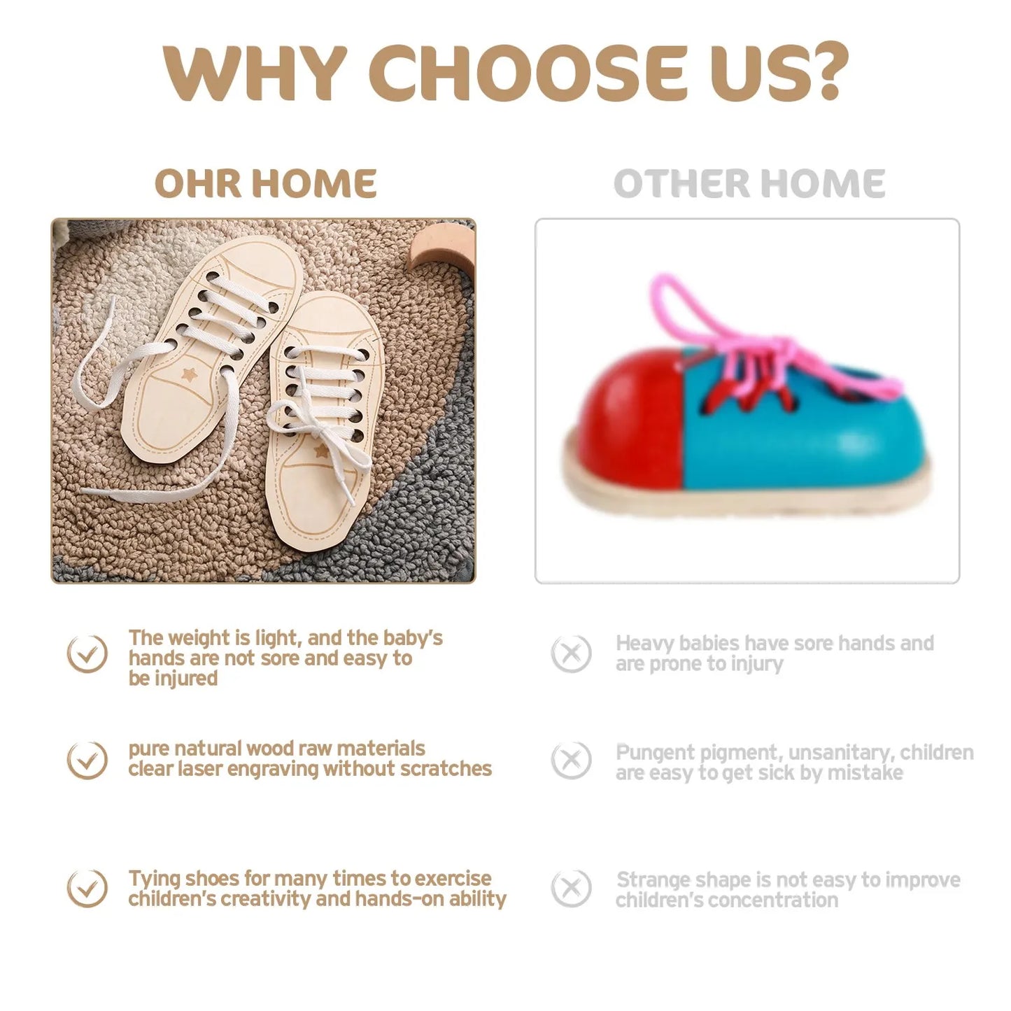 Wooden Lacing Shoe Toy Learn to Tie Laces Creative Threading Toys Practice Tying Shoelaces Boards Educational Montessori Toys