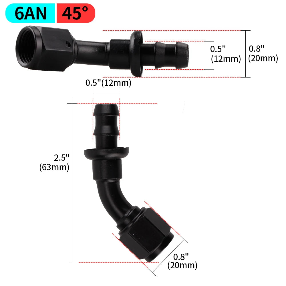 AN4/AN6/AN8/AN10/AN12 Straight 0/45/90/180 Degree Female Swivel to Push Lock Hose End Fitting Oil Fuel Hose End Adaptor Kit