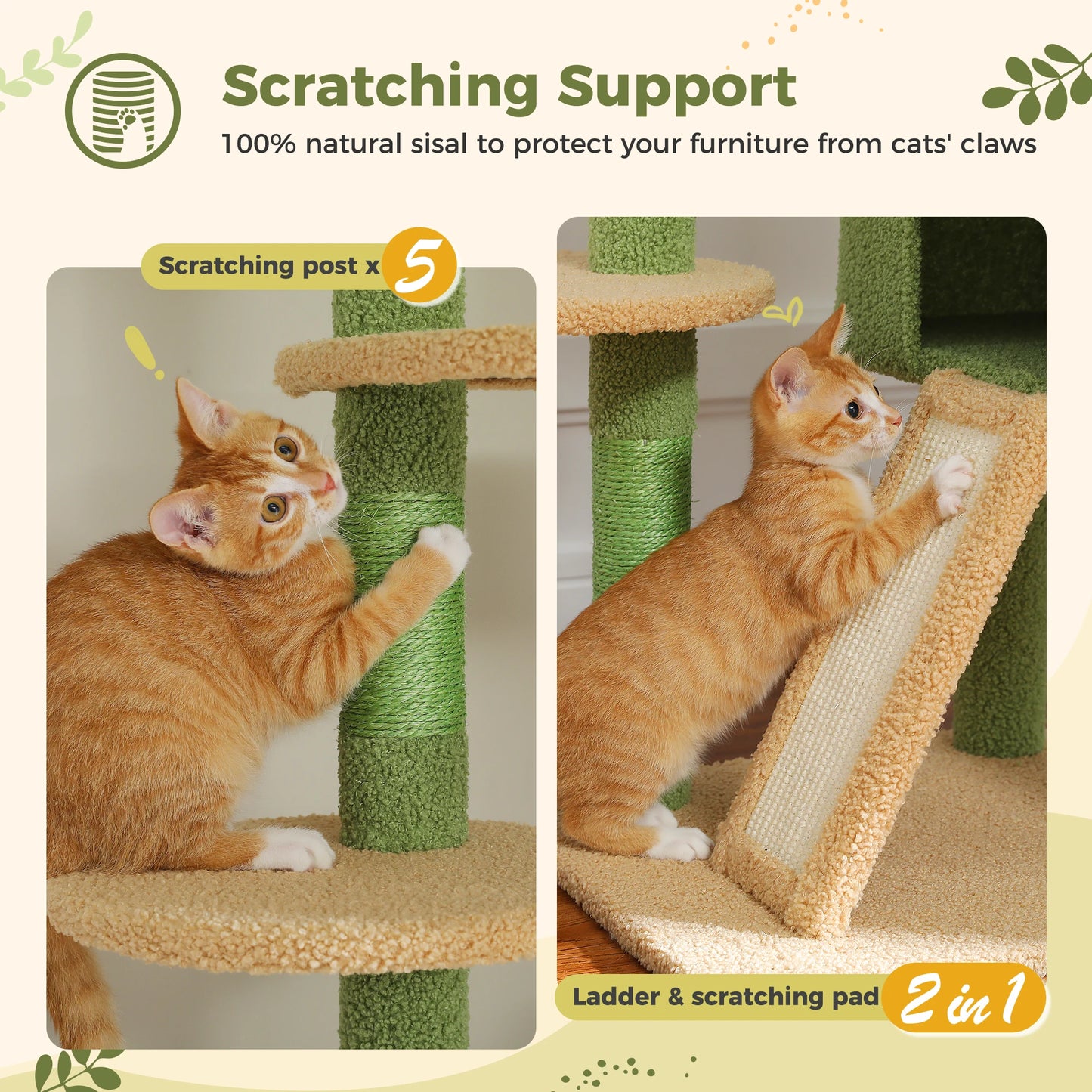 Adjustable 230-252cm Height Cactus Cat Tree with Condo Scratching Post Multi-Level Cat Tower Cat Accessories gatos Cat Toys
