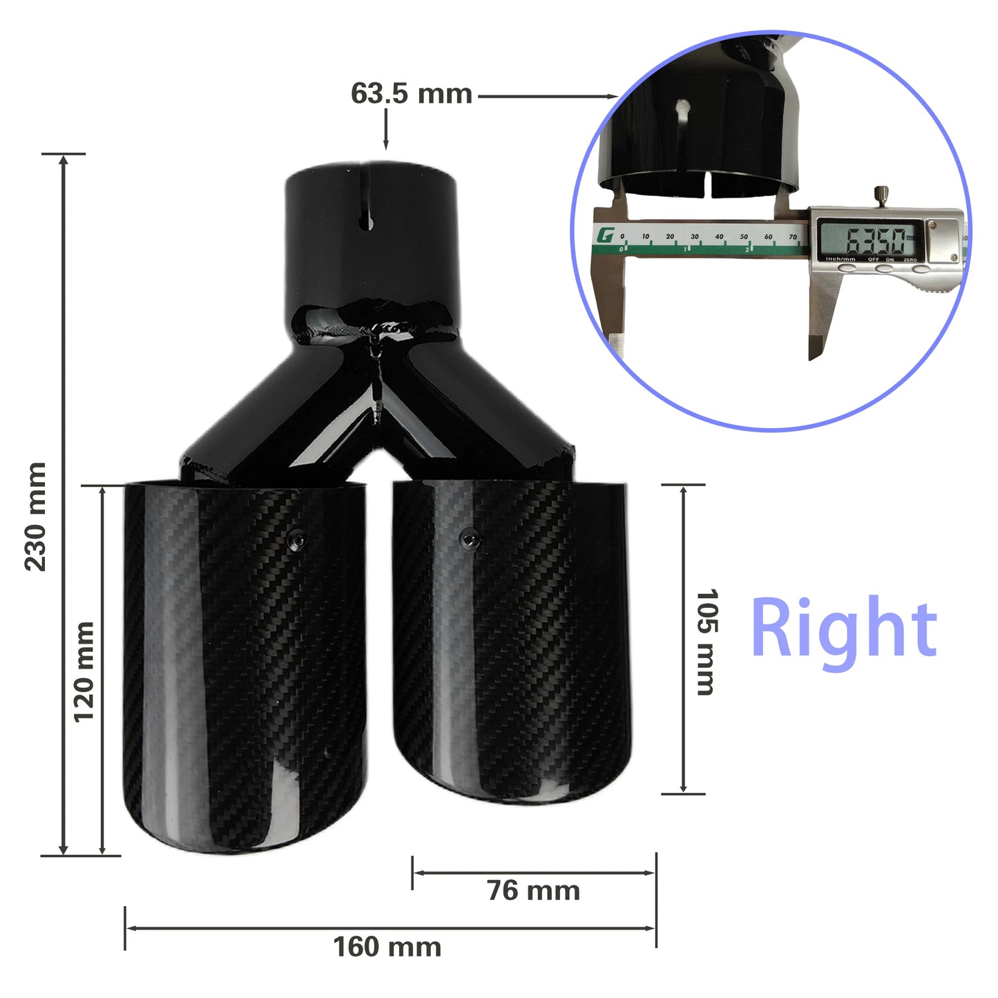 1 Pcs Universal Car Carbon Fibre Tail Throat Silencer Length Black Y-Shaped Double Out Twill Glossy Exhaust Muffler Tip
