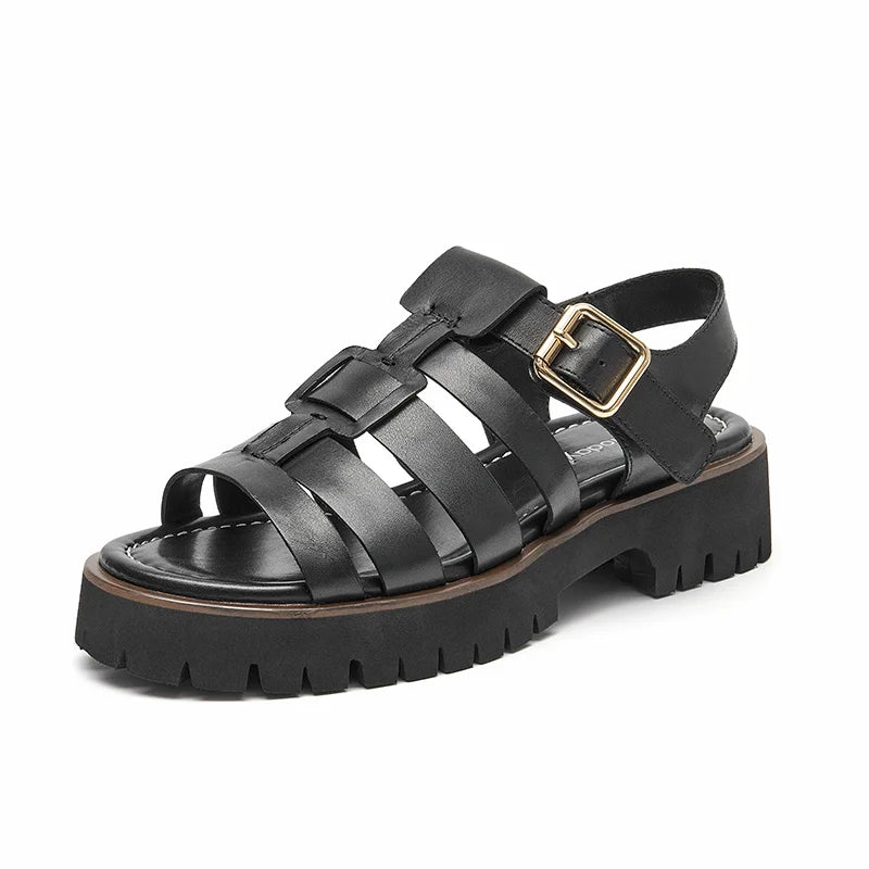 BeauToday Gladiator Sandals Women Cow Leather Open Toe Slingback Metal Buckle Strap Platform Casual Summer Female Shoes 38207