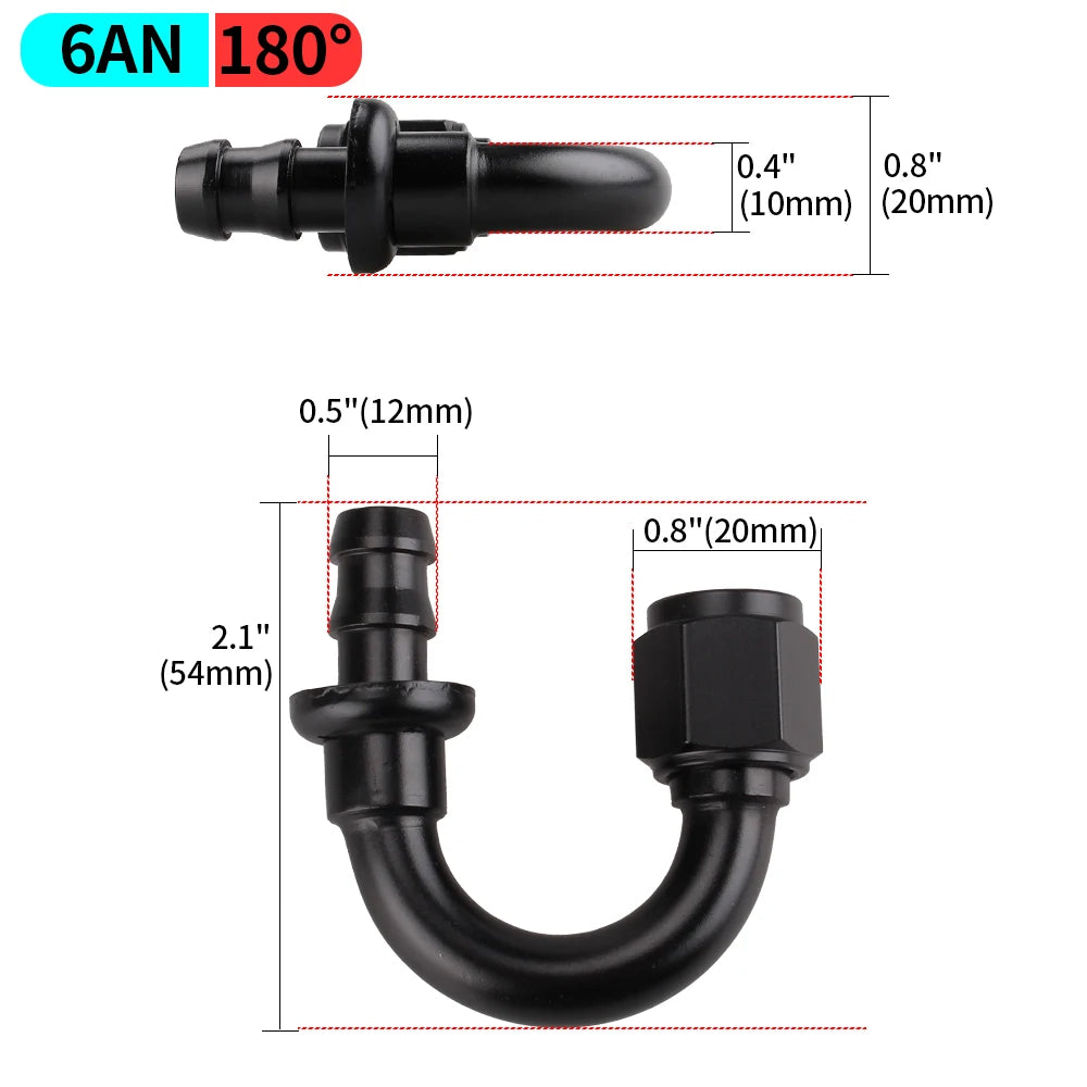 AN4/AN6/AN8/AN10/AN12 Straight 0/45/90/180 Degree Female Swivel to Push Lock Hose End Fitting Oil Fuel Hose End Adaptor Kit
