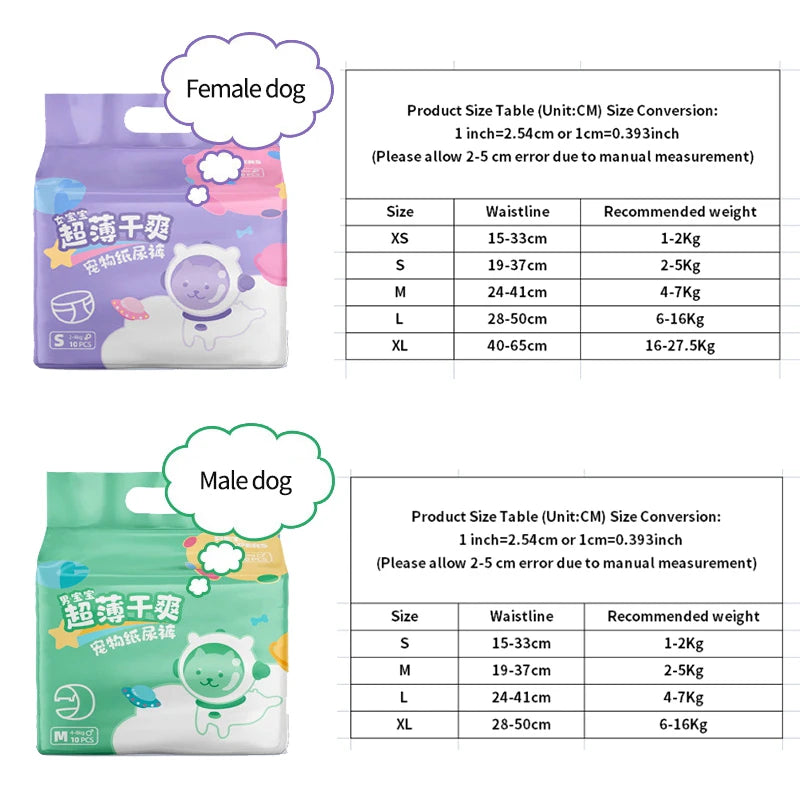 10Pcs Dog Diapers Super Absorption Physiological Pants Females Disposable Leakproof Nappies Diapers for Small Medium Dogs