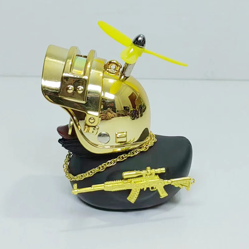 Black Rubber Duck Car Duck With Weapon Helmet Propeller Broken Wind Duckling Bike Motor Riding Cycling Decoration Accessories