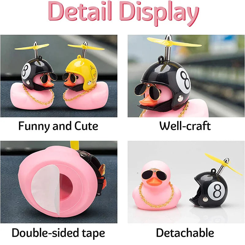 High Quality Pink Rubber Duck Bike Ornament with Sunglasses, gold Chain, propeller for Car Dashboard Bicycle Motorcycle Helmet