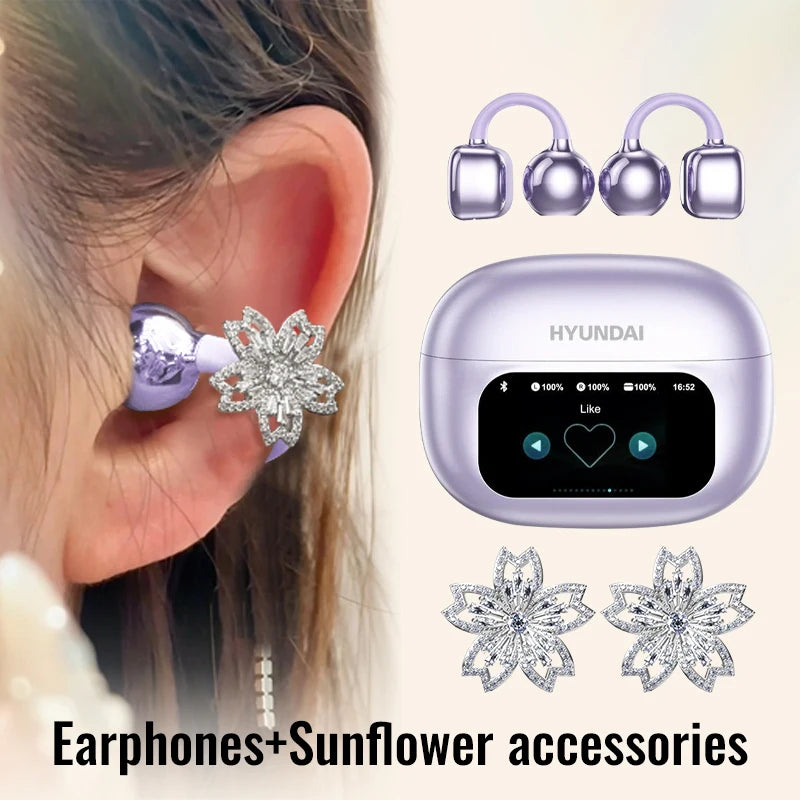 HYUNDAI HY-C02 Ear Clip Screen Display Earphones Wireless Bluetooth Headphones Mic High Sound Stereo Sound Earbuds
