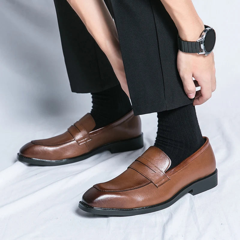 Casual Men's Slip-On Business Loafers High Quality Leather Shoes Gentleman Outdoor Shoes Office Shoes Leisure Ripe-Young Shoes
