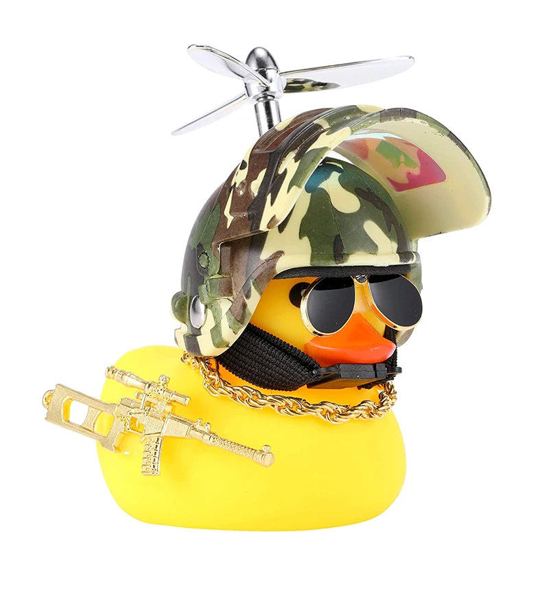 Cute Rubber Duck Toy Car Ornaments Yellow Duck Car Dashboard Decorations Bike Gadgets with Propeller Helmet Car Accessories